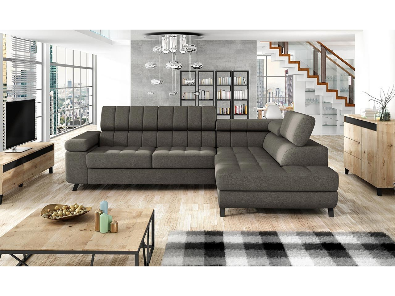 Rohová sedací souprava Evrona (šedobéžová tmavá)