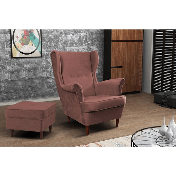 Taburet Rytu (růžová + ořech)