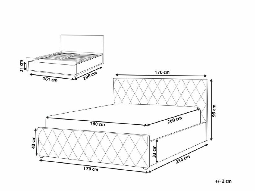 Manželská postel 160 cm ROFARIO (šedá) (samet) (s roštem a úl. prostorem)