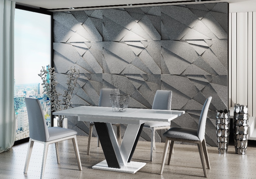 Jídelní stůl Mabea (lesk bílý + lesk černý) (pro 4 až 6 osob)