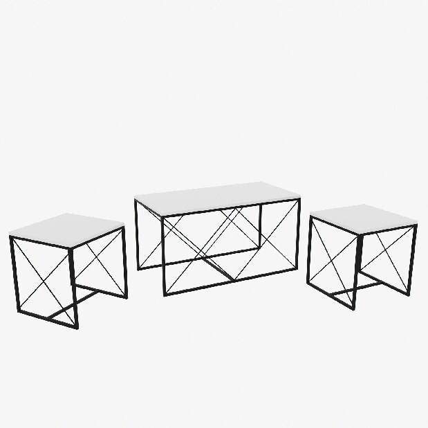 Set 3 konferenčních stolků Defenella (bílá + černá)