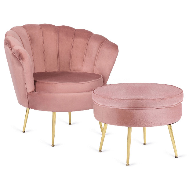 Křeslo Guarida (růžová) (s taburetkou)