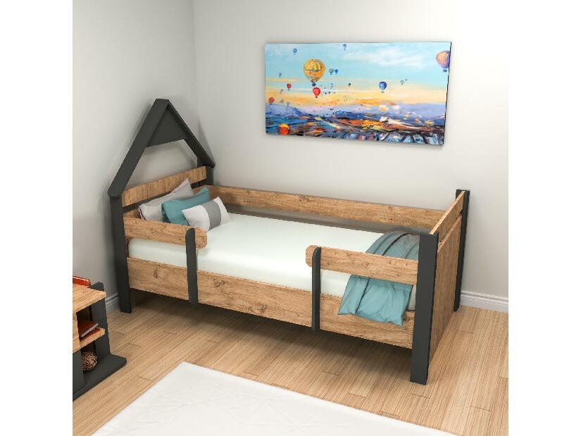 Jednolůžková postel 100 cm Nilili 5 (borovice atlantická + antracit) (s roštem)