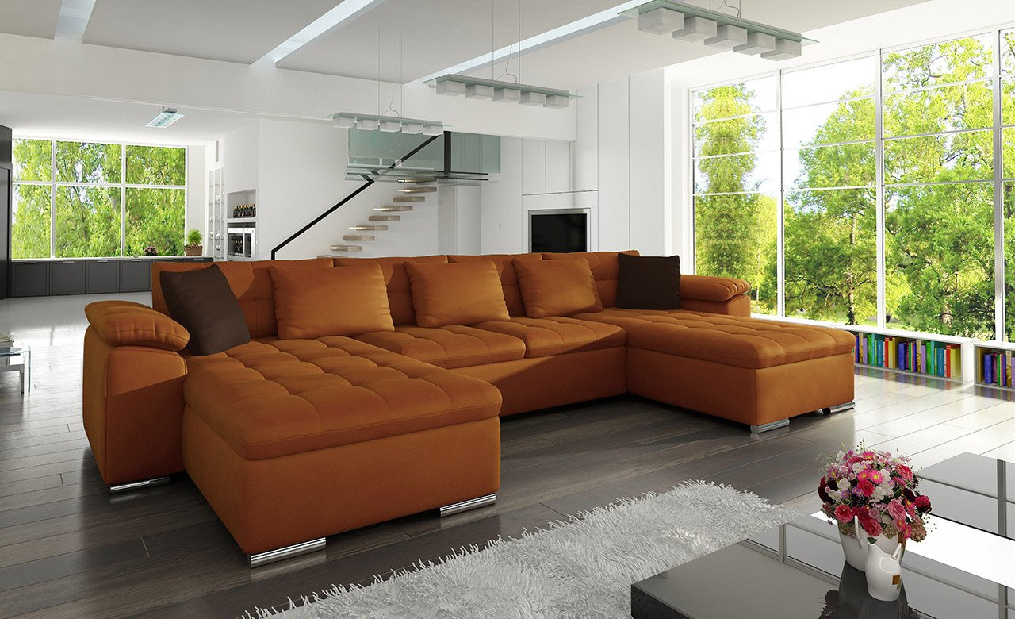 Rohová sedací souprava Wicenzota (měděná + čokoládová)