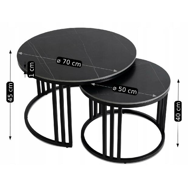 Set 2 konferenčních stolků Jugada (mramor černý + černá)
