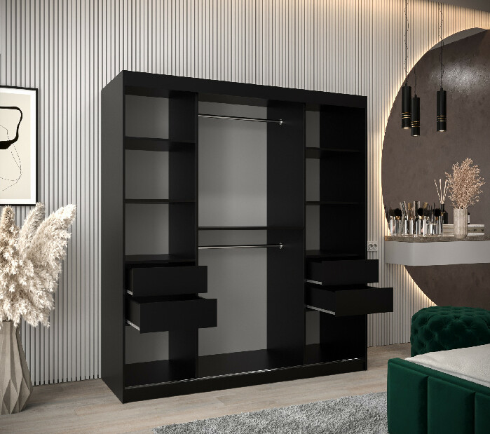 Šatní skříň 180 cm se zrcadlem Verika 2 180 (černá)