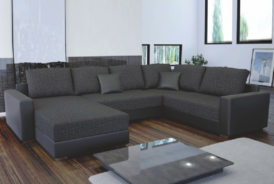 Rohová sedací souprava U Stilo černá + tmavošedá (L)