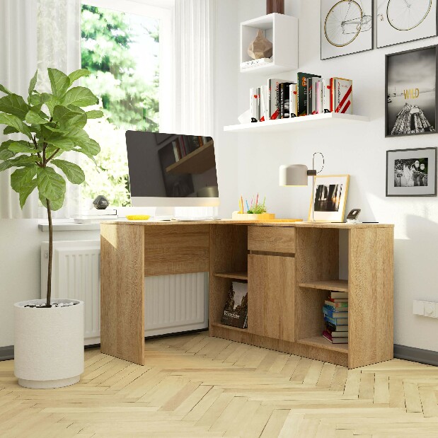 Rohový PC stůl Cuidar (dub sonoma)