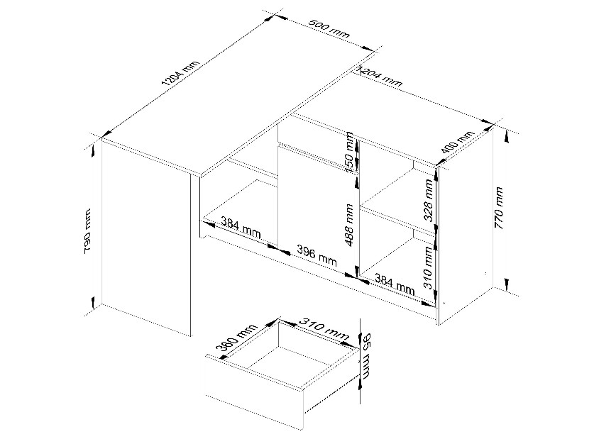 Rohový PC stolek Cuidar (dub sonoma + bílá)