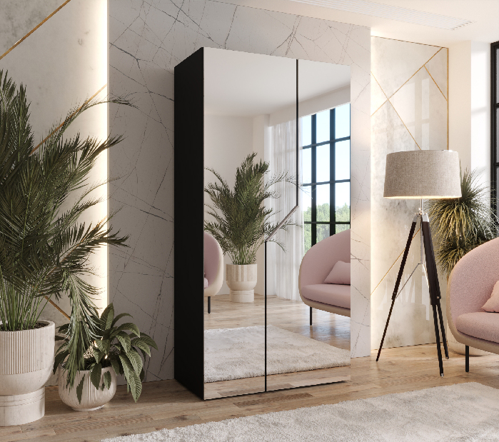 Šatní skříň Alaris 3 100 (černá + kašmír) (se zrcadlem)