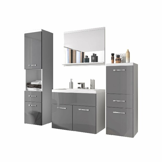 Koupelnový nábytek Lunara (bílá + šedý lesk) (se sifonem, bez baterie)