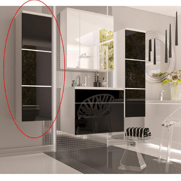 Koupelnová skříňka Maeve (bílá + černý extra vysoký lesk)