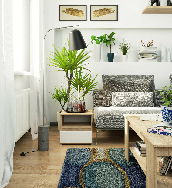 Noční stolek Cincuenta (dub sonoma + bílá)