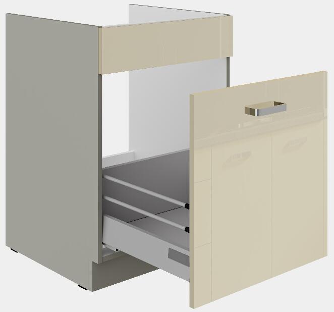 Dolní kuchyňská skříňka Kelyn 60 ZL 1S BB (korpus: lesk krémový + fronta: šedá)