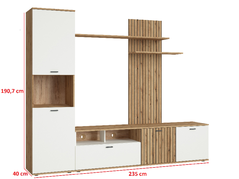 Obývací stěna Rolluna (dub coast evoke + bílá perla)