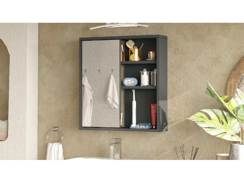 Závěsná koupelnová skříňka Nastoretta (se zrcadlem) (antracit)