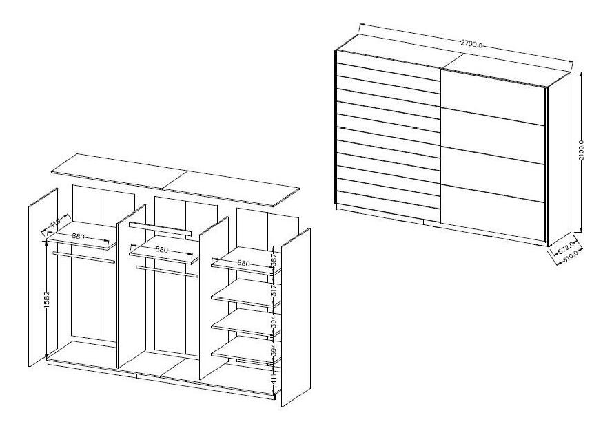 Šatní skříň s posuvnými dveřmi Afrodita EA19 (bílá + dub beaufort)