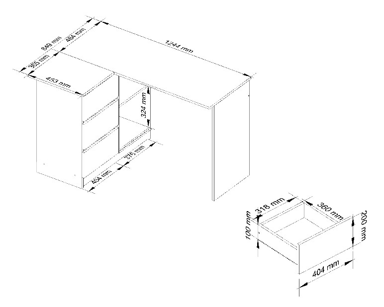 Rohový PC stolek Bodhi (olše) (L)