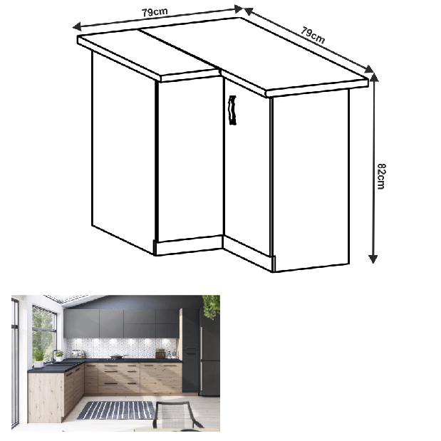 Dolní rohová kuchyňská skříňka D90N Langari (dub artisan) *výprodej