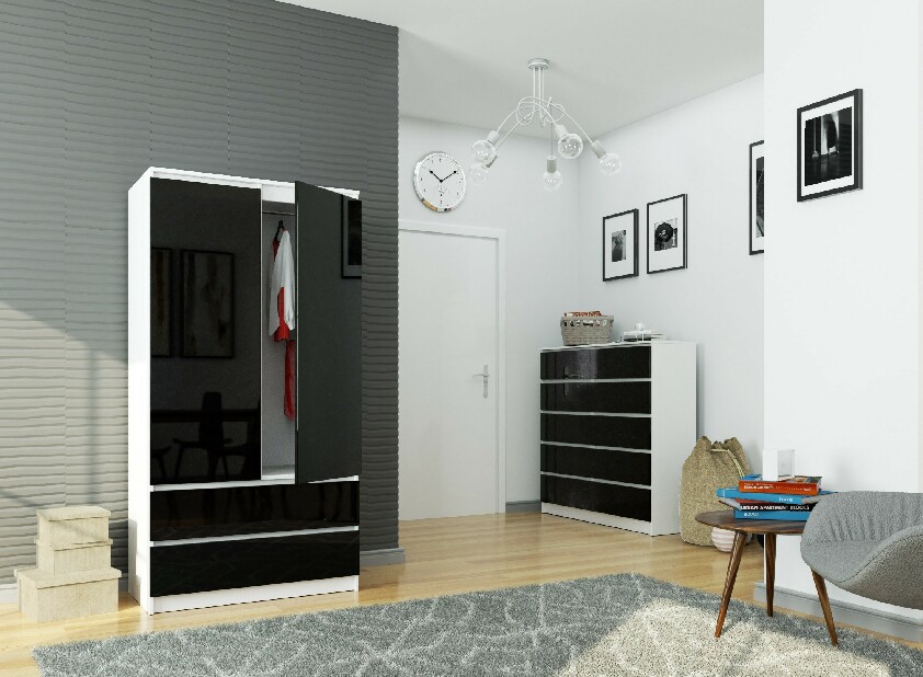 Šatní skříň Submarino (bílá + černý lesk)