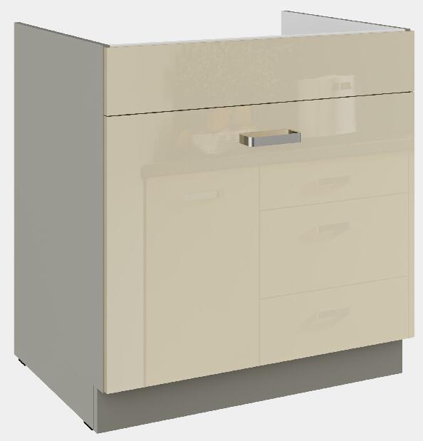 Dolní kuchyňská skříňka pod dřez Kelyn 80 ZL 1S BB (korpus: lesk krémový + fronta: šedá)