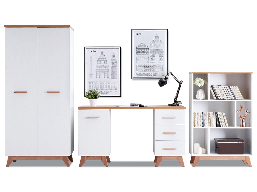 Nábytek do studentského pokoje Bajas 05 (bílý + dub)
