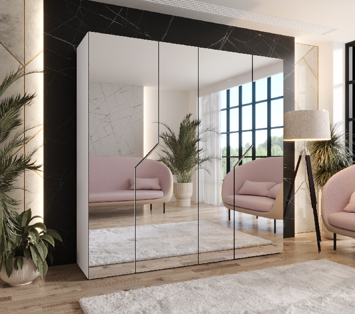 Šatní skříň Alaris 3 200 (bílá + kašmír) (se zrcadlem)