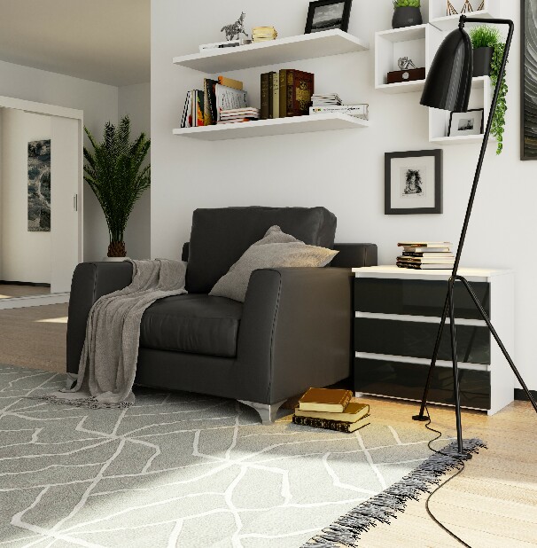 Noční stolek Calado (bílá + lesklý grafit)