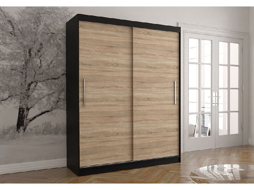 Šatní skříň Viola 04 (černá + dub sonoma)