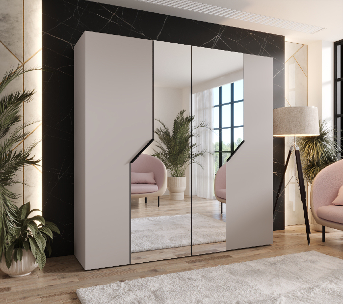 Šatní skříň Alaris 2 200 (kašmír + černá) (se zrcadlem)