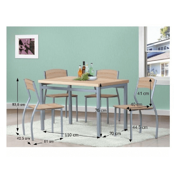 Jídelní set Amalia 1+4 sonoma (pro 4 osoby)