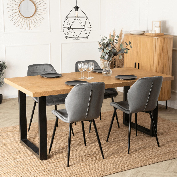 Rozkládací jídelní stůl Tomko (dub zlatý + černá) (pro 6-8 osob)