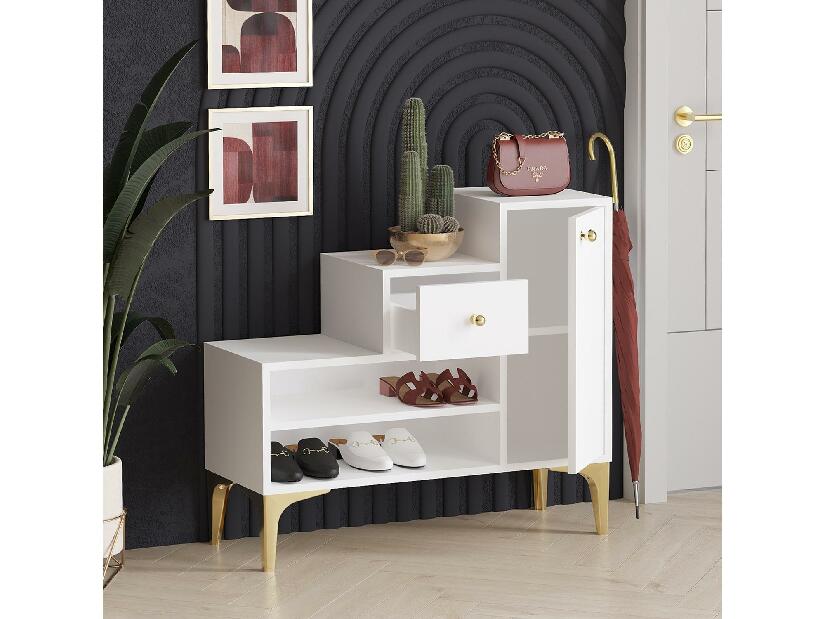 Botník (skříňka na boty) Beside 3 (bílá + zlatá)