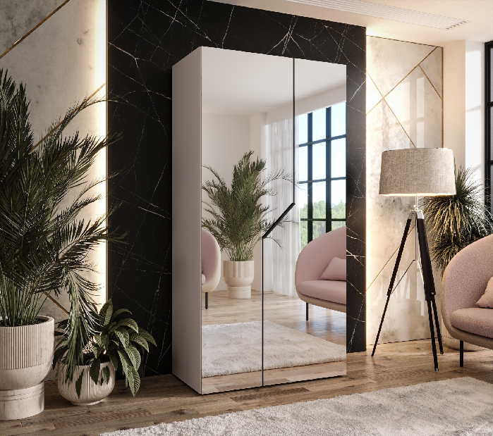 Šatní skříň Alaris 3 100 (kašmír + černá) (se zrcadlem)