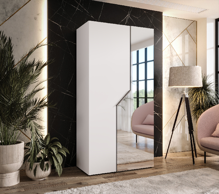 Šatní skříň Alaris 2 100 (bílá + kašmír) (se zrcadlem)
