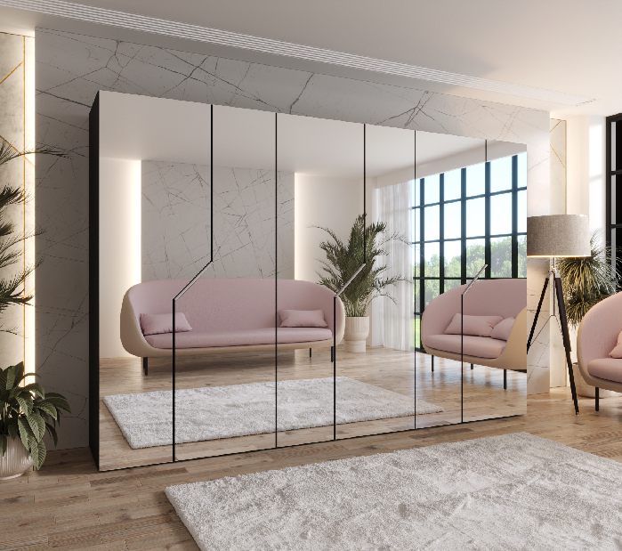 Šatní skříň Alaris 3 300 (černá + kašmír) (se zrcadlem)