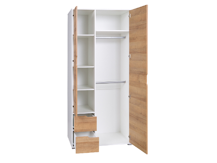 Šatní skříň Iweta SZ2D (bílá matná + dub zlatý)