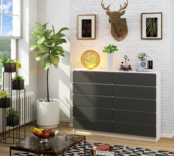 Komoda Kurtinaitis 10SZ (bílá + grafit)