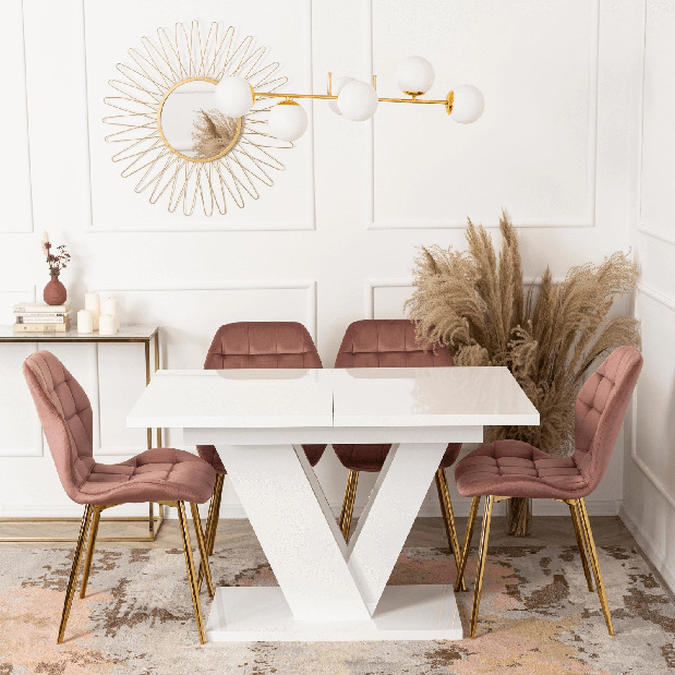 Rozkládací jídelní stůl Comentado (lesk bílý) (pro 4-6 osob)