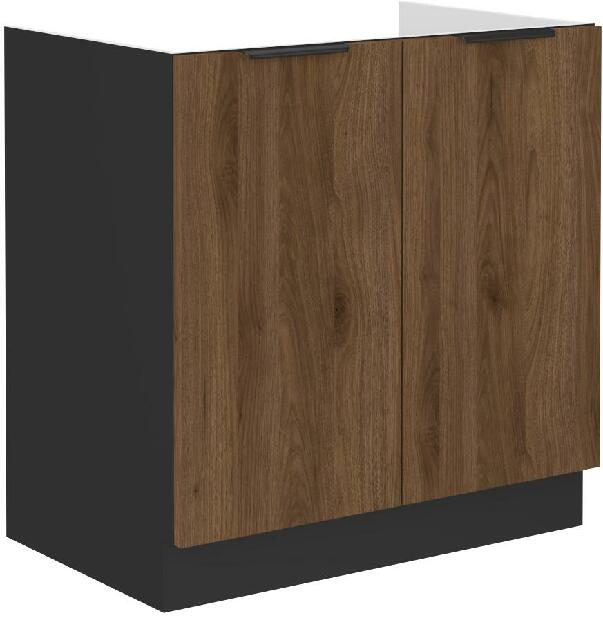 Dolní kuchyňská skříňka Manana 80 ZL 2F BB (korpus: černá matná + fronta: ořech okapi)