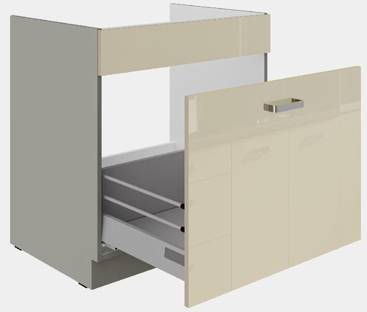 Dolní kuchyňská skříňka pod dřez Kelyn 80 ZL 1S BB (korpus: lesk krémový + fronta: šedá)
