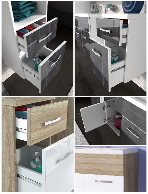 Koupelnový nábytek Lunara (bílá + šedý lesk) (se sifonem, bez baterie)