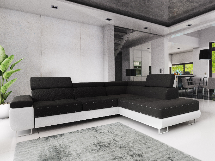 Rohová sedací souprava Ascend L (černá + bílá) (P)