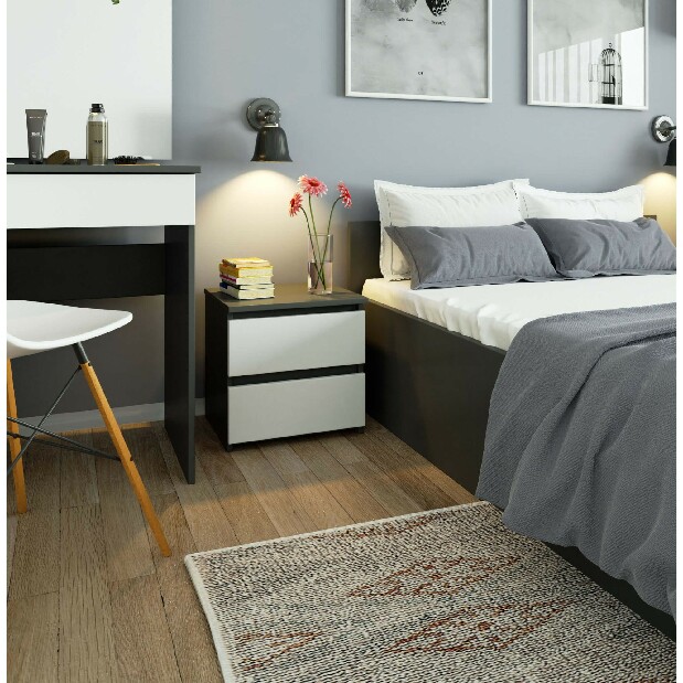 Noční stolek Operativos (grafit + bílá)