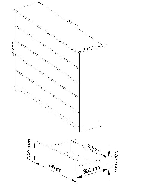 Komoda Kurtinaitis 10SZ (bílá + grafit)