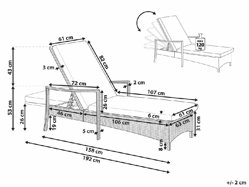Zahradní lehátko Varo (tmavě hnědá)
