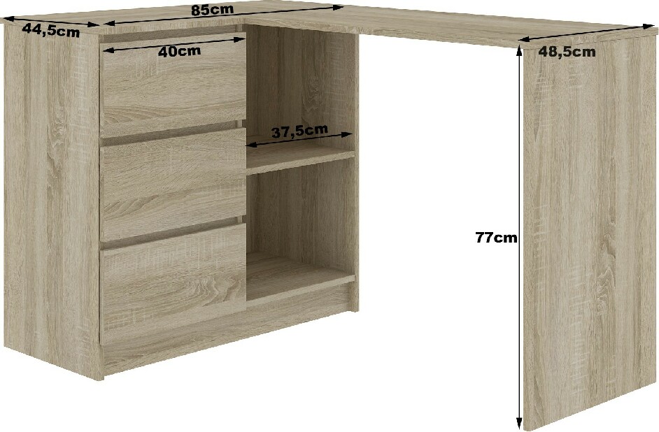 Rohový PC stolek Bodhi (dub sonoma + bílá) (L)