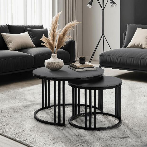 Set 2 konferenčních stolků Jugada (mramor černý + černá)