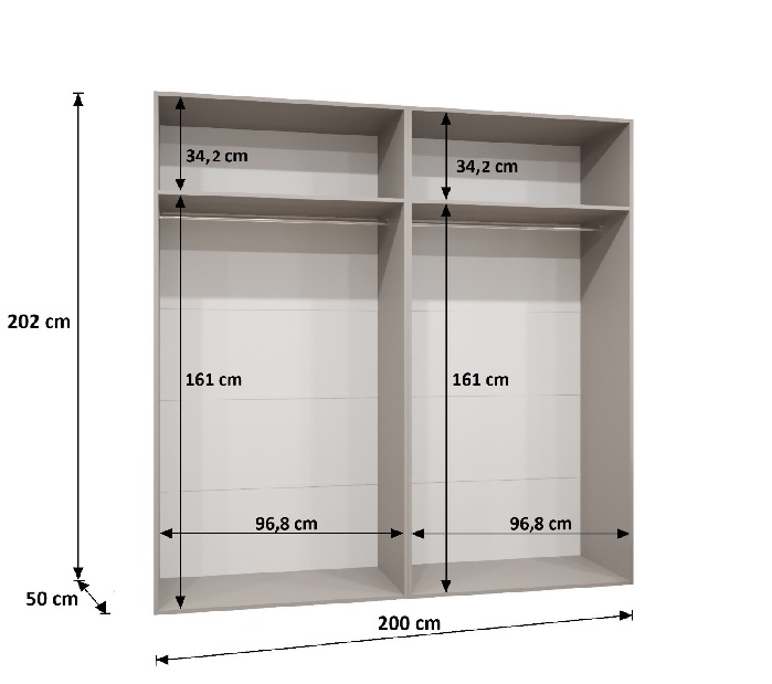 Šatní skříň Alaris 2 200 (černá + kašmír) (se zrcadlem)