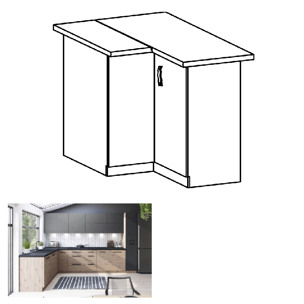 Dolní rohová kuchyňská skříňka D90N Langari (dub artisan) *výprodej